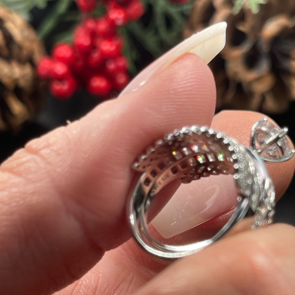 Solid 925 Silver Wedding Engagement Ring Set - image 4